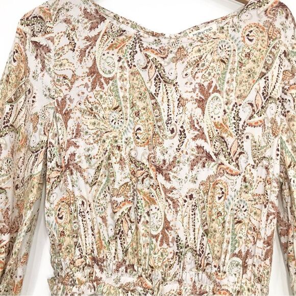 Main Strip Cream Paisley Flounce Skirt Boho Peasant Mini Dress with undershorts - Picture 3 of 16